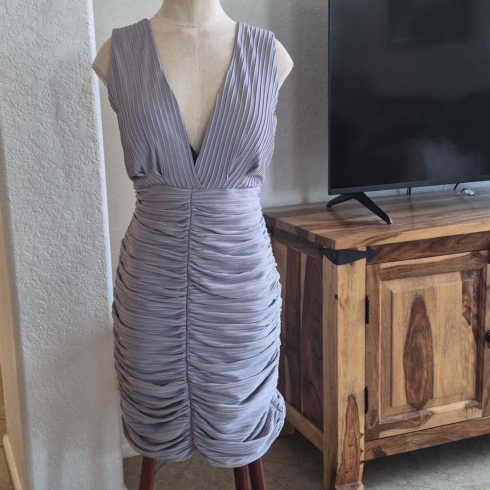 Rowa pleated gathered dress With Plunge Neck & Plunge Back Fits L & X Large